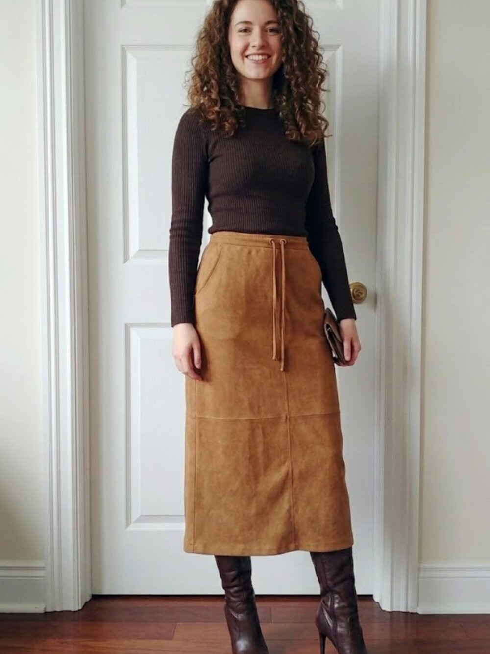 Chapter One Petites Camel Faux Suede Skirt